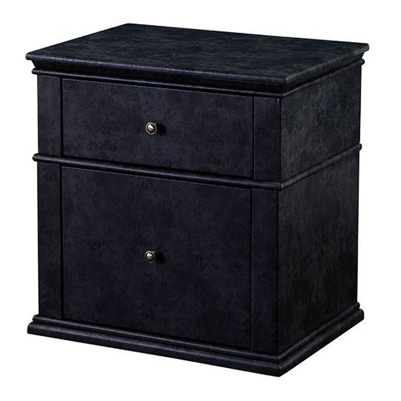 Textured Faux Leather Upholstered Wooden Nightstand with Two Drawers， Dark Gray