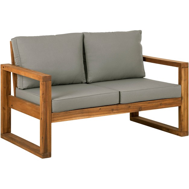 Galia Square Leg Acacia Wood Patio Loveseat With Cushions Brown Saracina Home