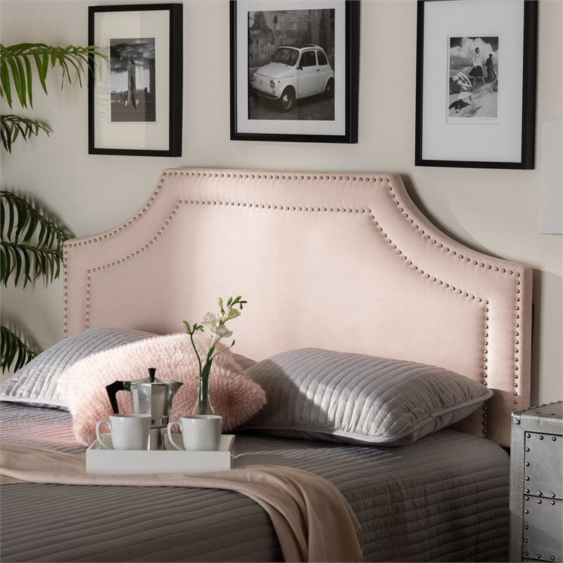 Baxton Studio Avignon Velvet and Wood Full Headboard in Light Pink   Contemporary   Headboards   by Fratantoni Lifestyles  Houzz