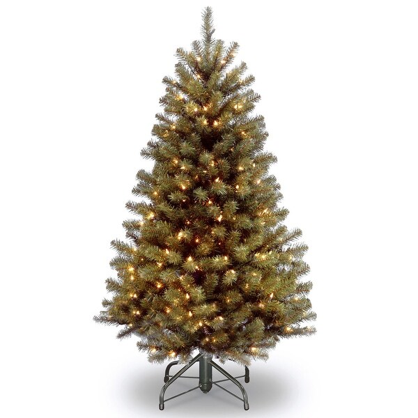 PreLit Artificial Full Christmas Tree，Green，North Valley Spruce，White Lights，Includes Stand，4.5 Feet