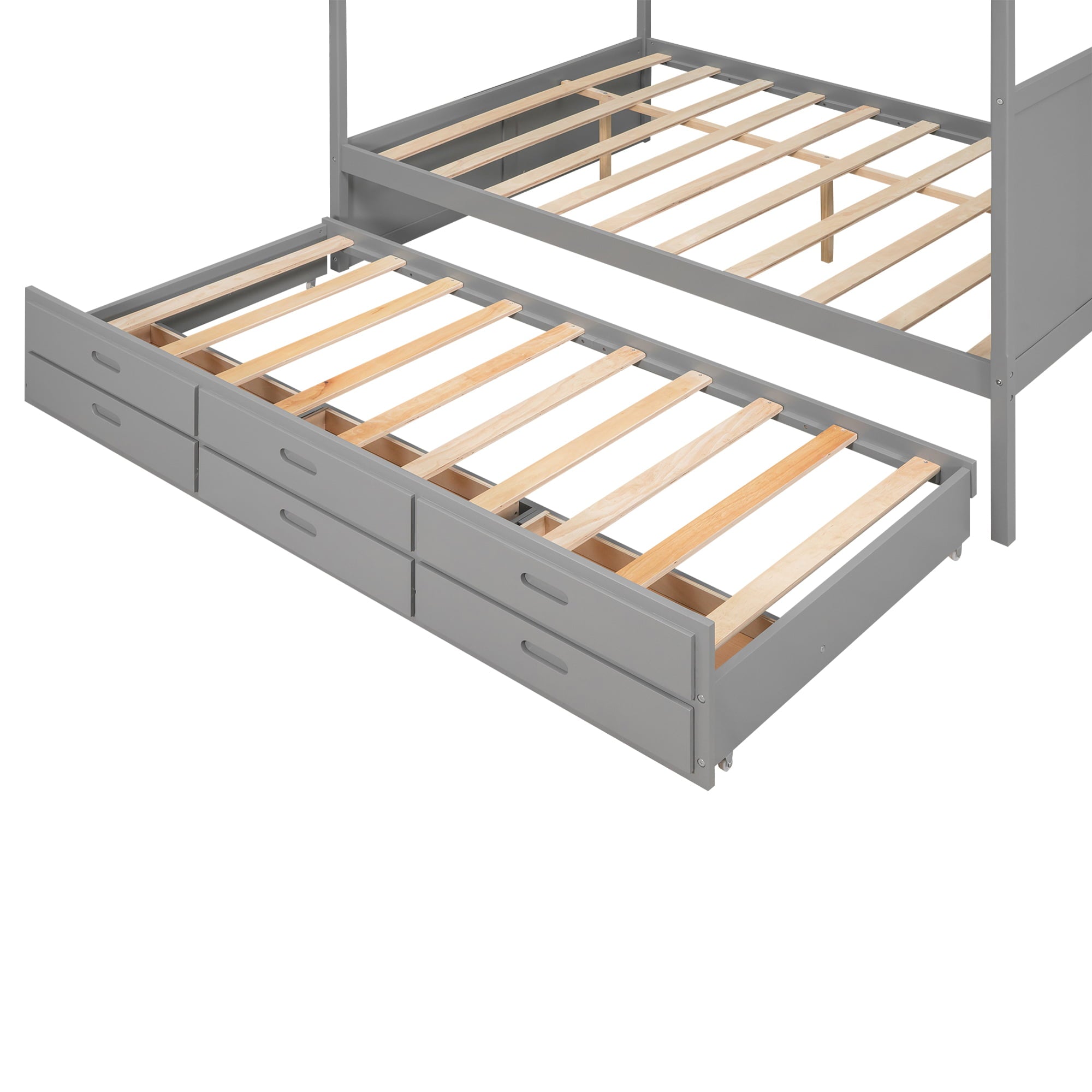 EUROCO Queen Size Canopy Platform Bed with Trundle and Drawers, Gray