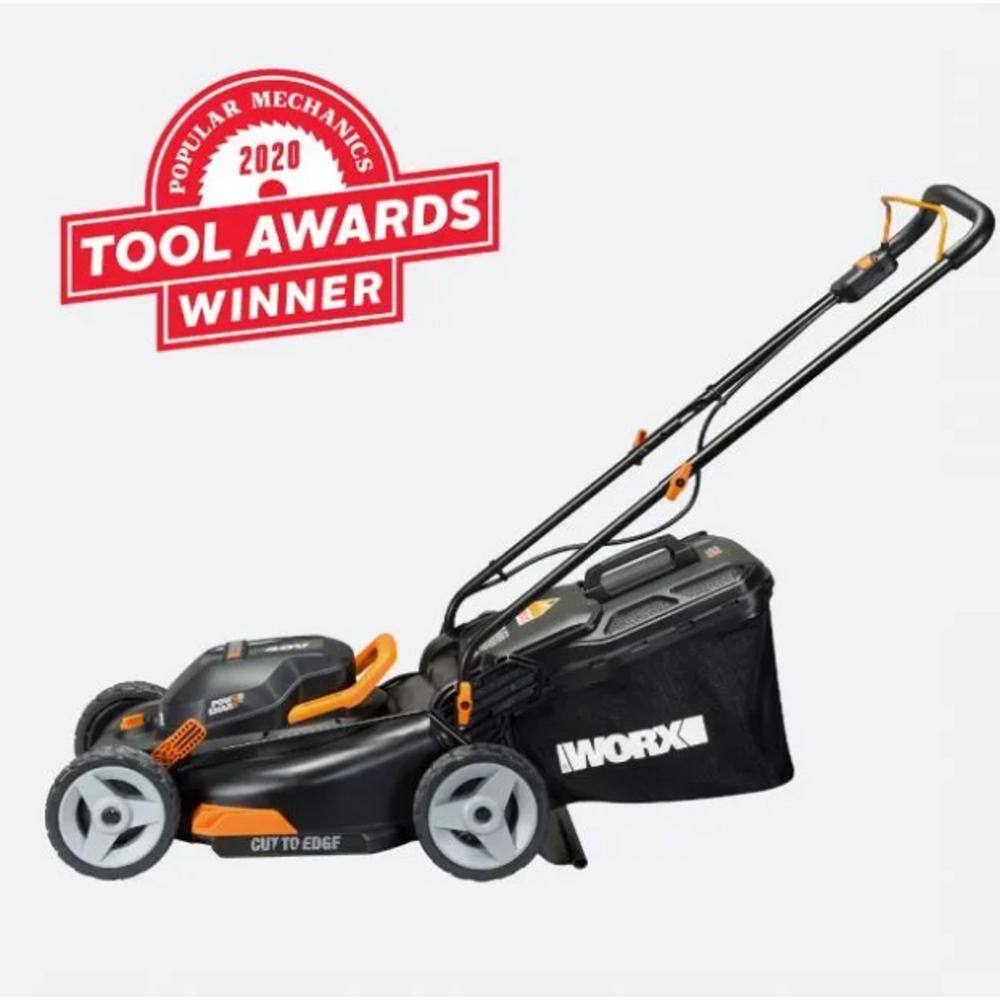 Worx POWER SHARE 40-Volt 17 in. Cordless Battery Walk Behind Mower with Mulching  Intellicut (Battery  Charger Included) WG743