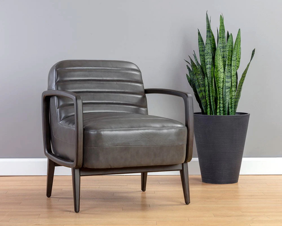 Saveria Lounge Chair  Brentwood Charcoal Leather   Contemporary   Indoor Chaise Lounge Chairs   by Virgil Stanis Design  Houzz