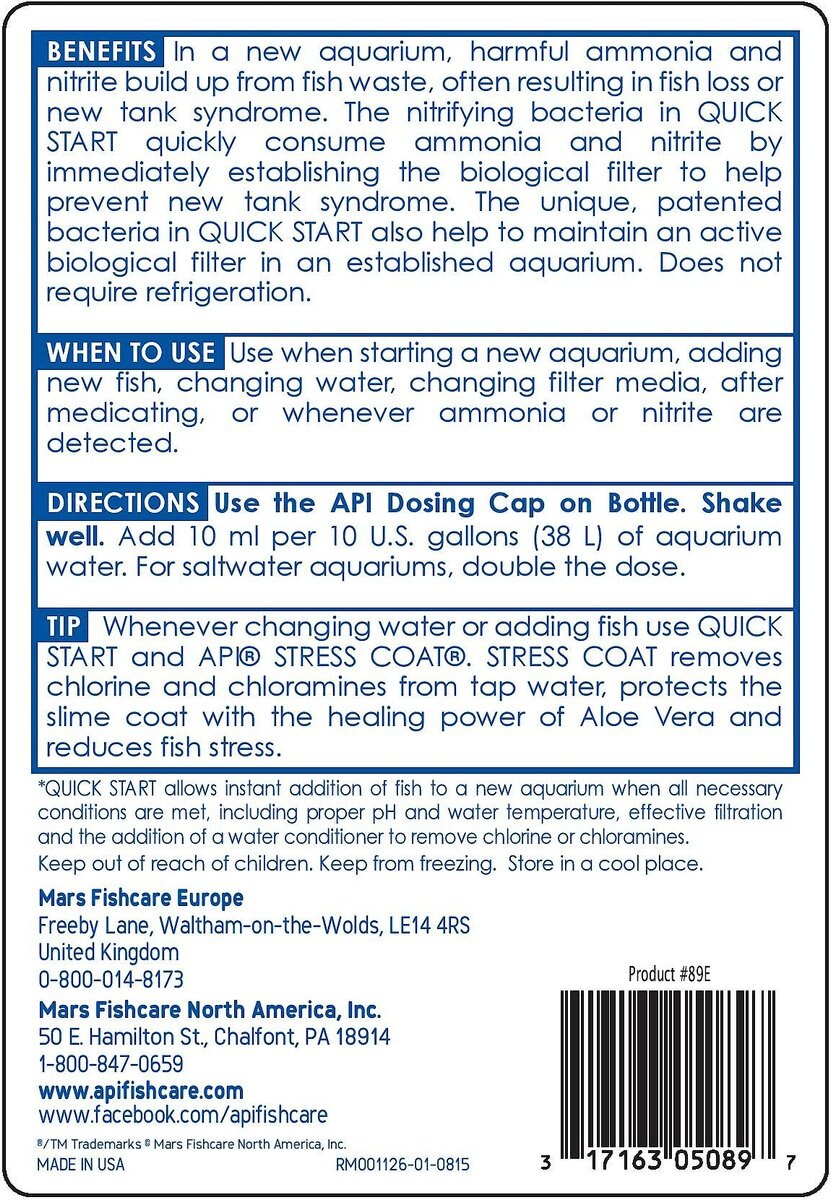 API Quick Start Freshwater and Saltwater Aquarium Water Treatment