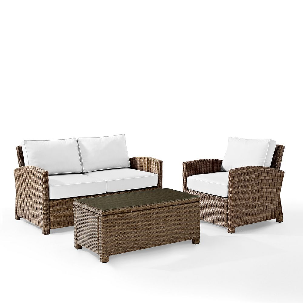 Crosley Bradenton Sunbrella Patio Loveseat， Arm Chair and Coffee Table 3-piece Set