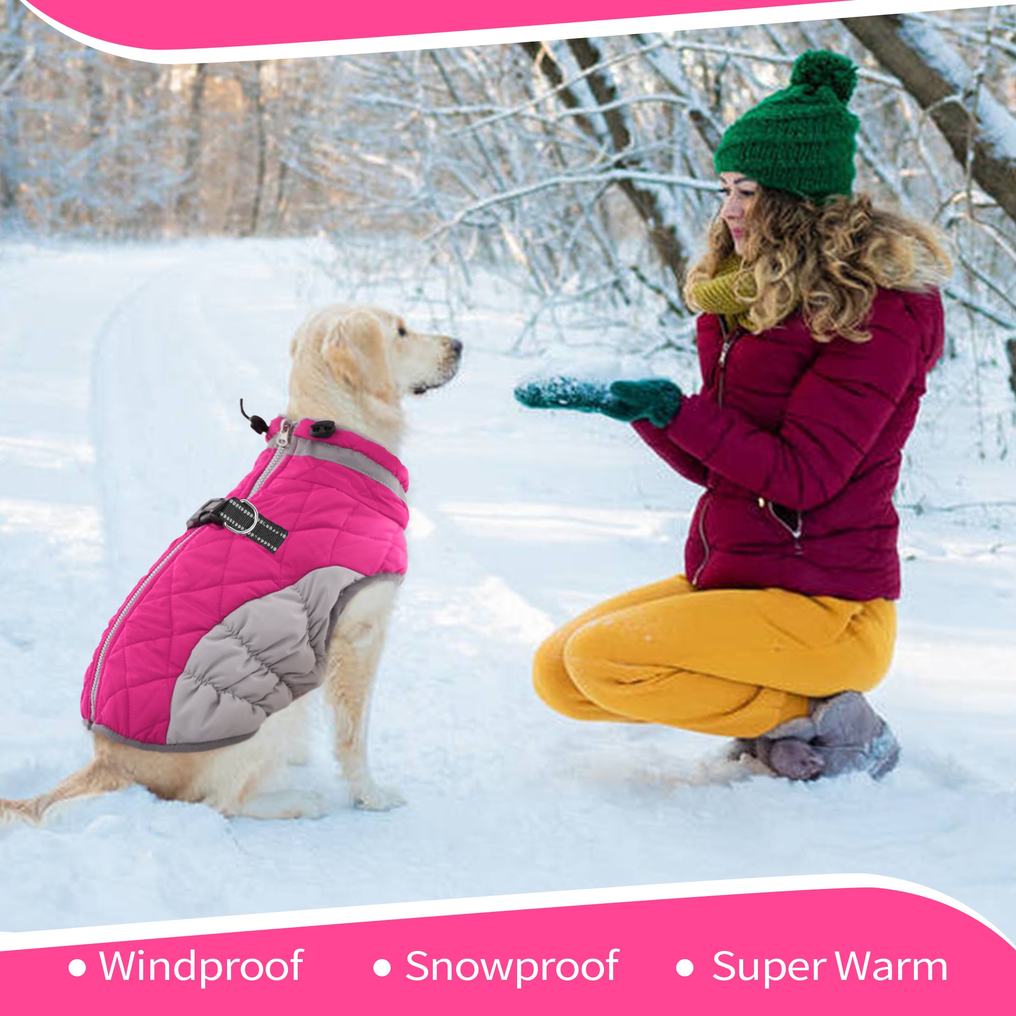 PUMYPOREITY Warm Dog Winter Coat Cold Weather Dog Jacket Windproof Reflective Turtleneck with Neckline D-Ring for Leash Thick Fleece Lining Outdoor Padded Vest for Small Medium Large Dogs