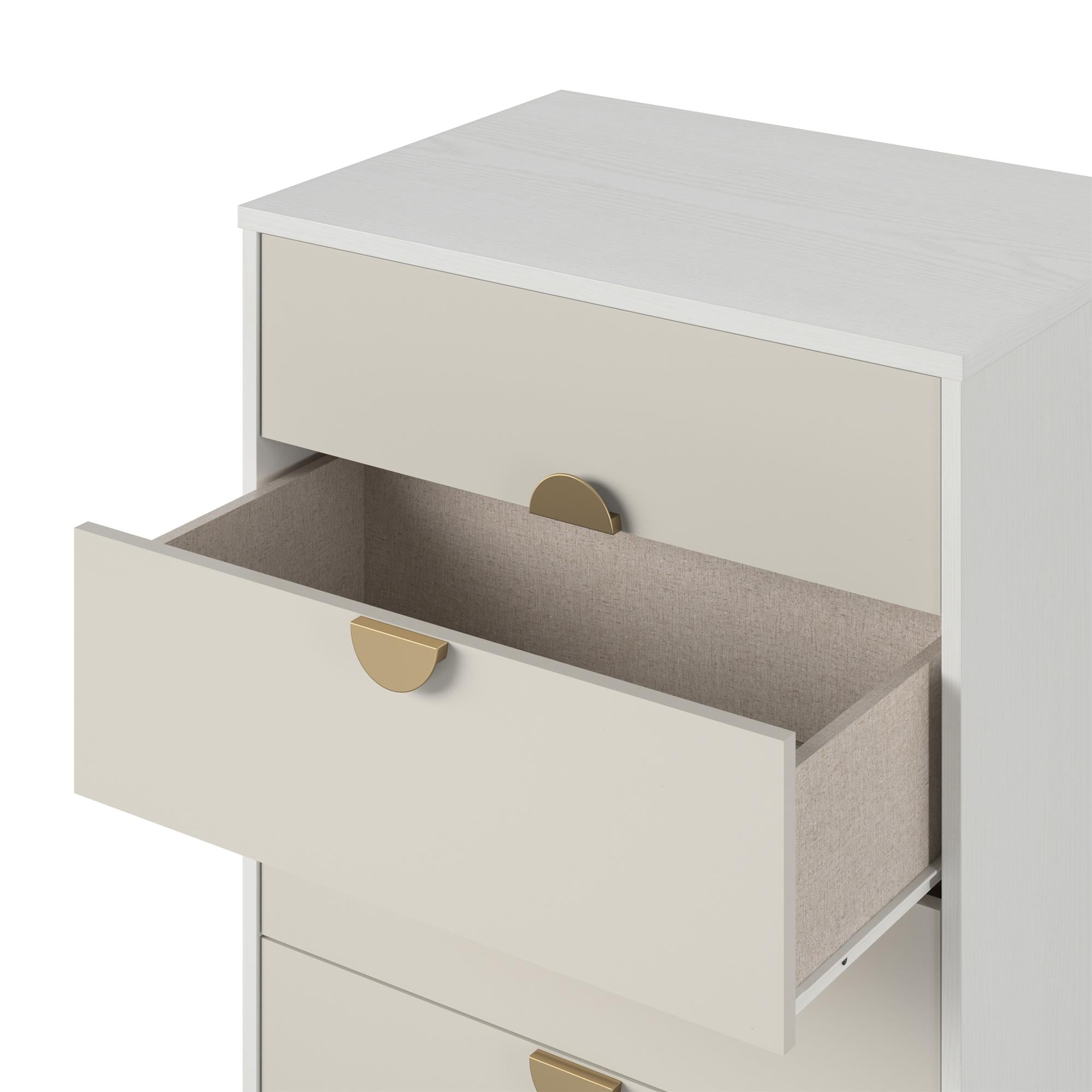 Novogratz Kelly 5 Drawer Dresser, White/Taupe