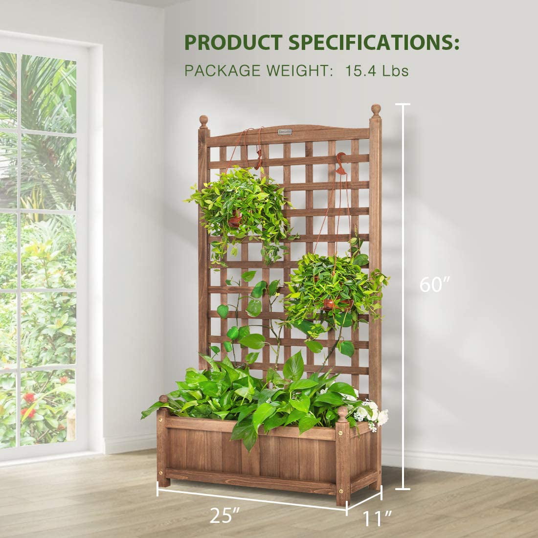 VIVOHOME Wood Planter Raised Bed with Trellis, 60 Inch Height Planter for Garden Yard