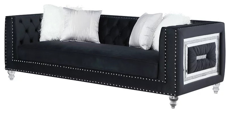 Mestre 2 Piece Living Room Sofa Set Upholstered  Black Velvet Fabric   Traditional   Living Room Furniture Sets   by Hollywood Decor  Houzz