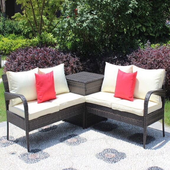 3 Piece Patio Sectional Wicker Rattan Outdoor Furn...