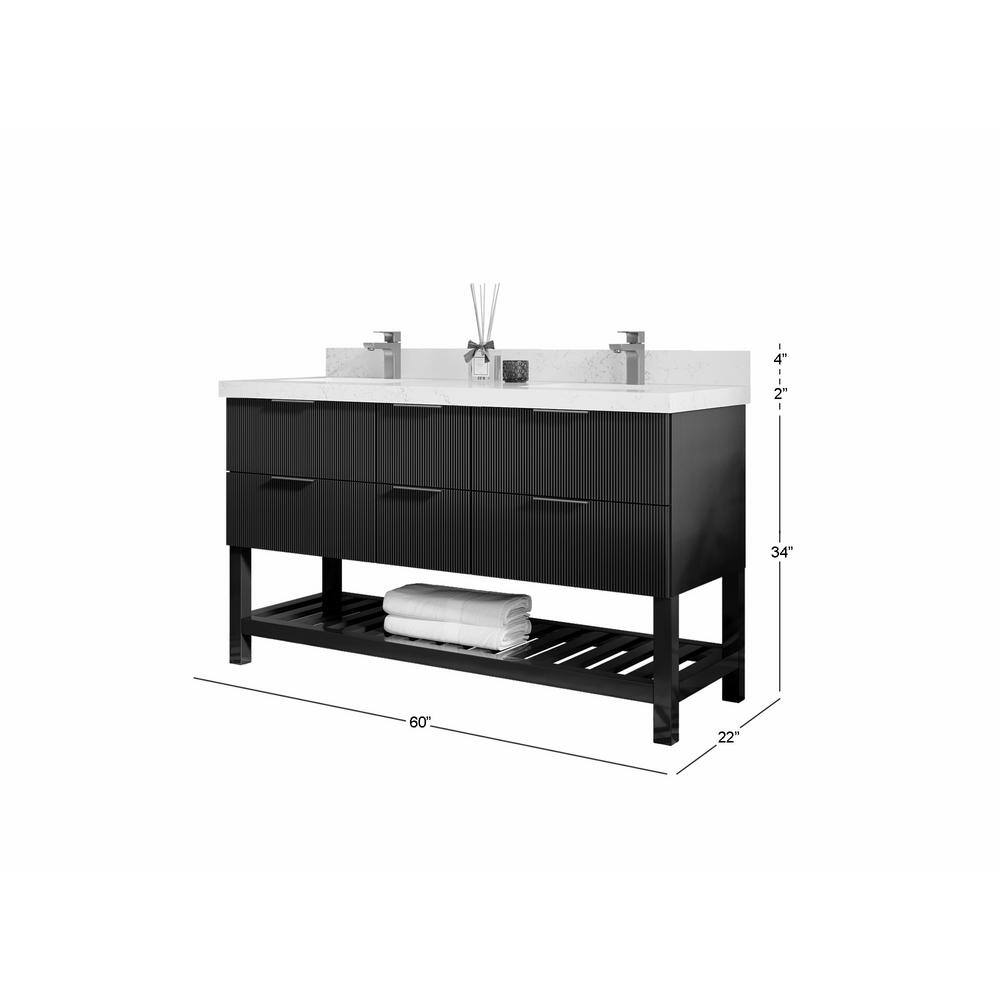 Willow Collections Catalina 60 in. W x 22 in. D x 36 in. H Double Sink Bath Vanity in Black with 2