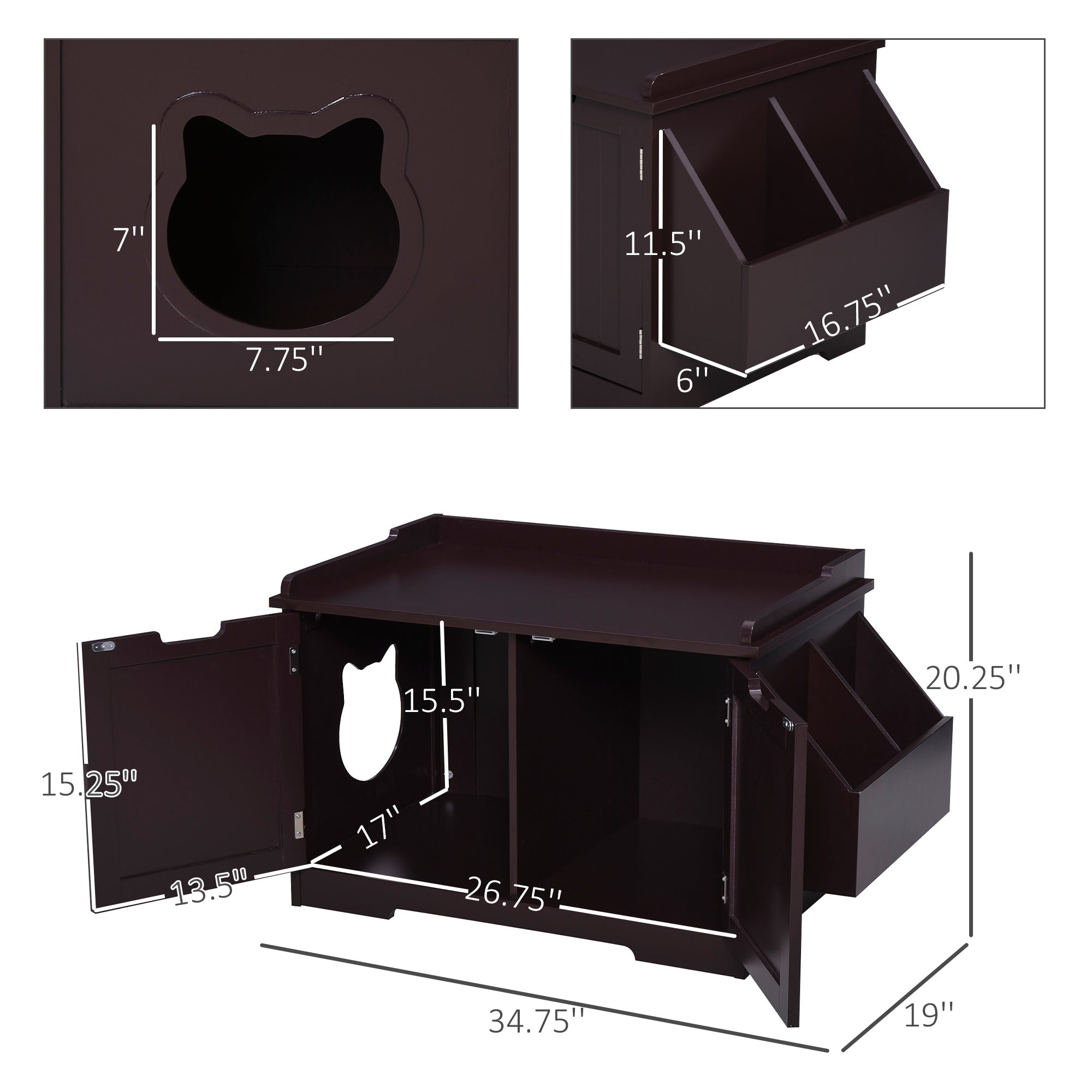 Pawhut Wooden Cat Litter Box Enclosure， Brown