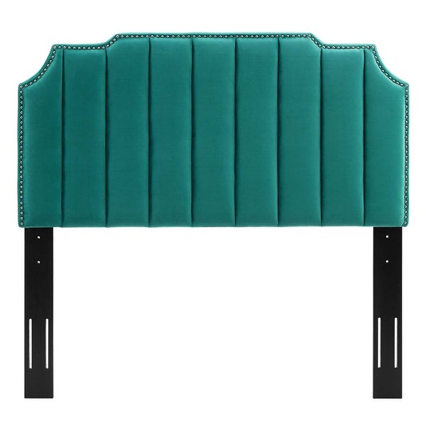 Littleton Channel Tufted Green Velvet Upholstered Twin Size Headboard with Nailhead Trim - - 34139045