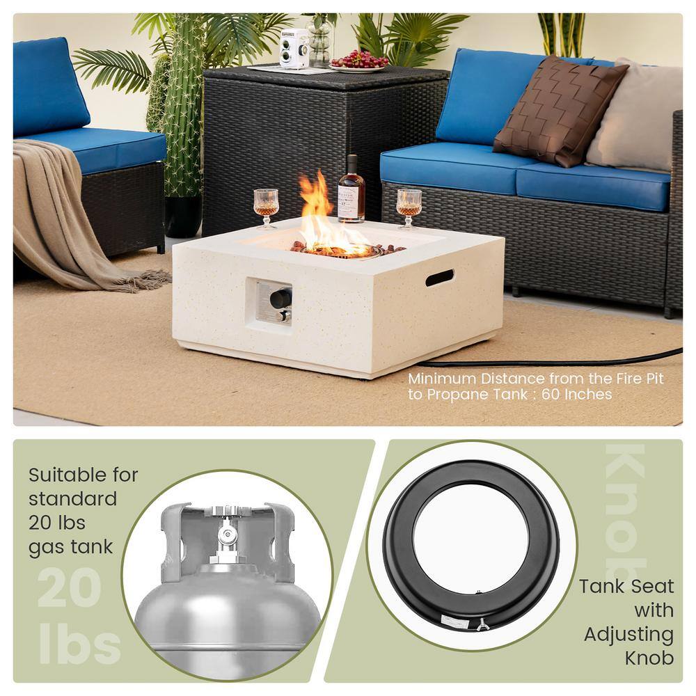 Costway 28 in. Square Metal Terrazzo Outdoor Fire Pit Table 40000 BTU Propane Gas Fire Pit with PVC Cover NP10852WH