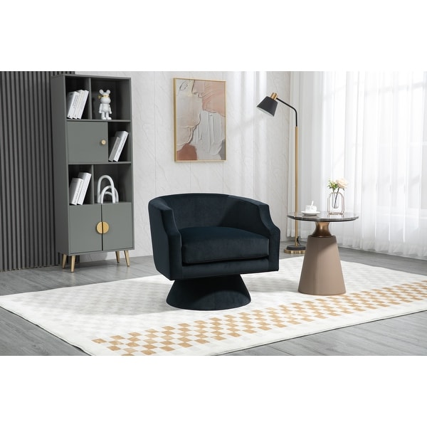 Round Accent Chairs Sofa 360 Degree Swivel Cuddle Barrel Armchairs with Wide Upholstered Velvet Fabric Chair， Black