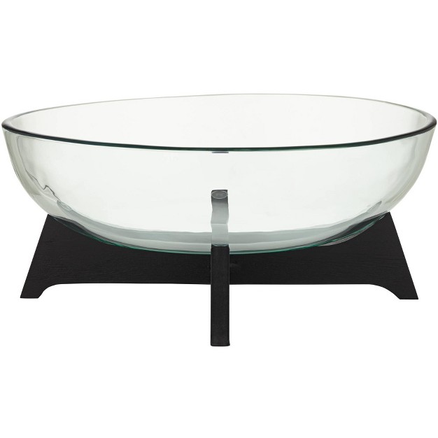 Studio 55d Sebastian Black Wood And Clear Glass Oval Decorative Bowl