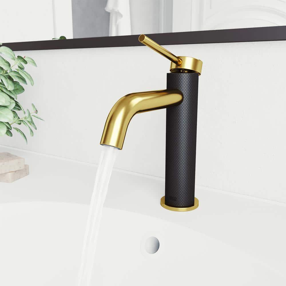 VIGO Madison Single Handle SingleHole Bathroom Faucet in Matte Gold and Carbon Fiber