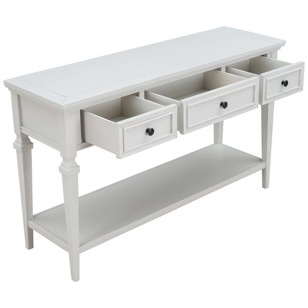 Antique White 3-Drawers Entryway Sofa Console Table with Bottom Shelf