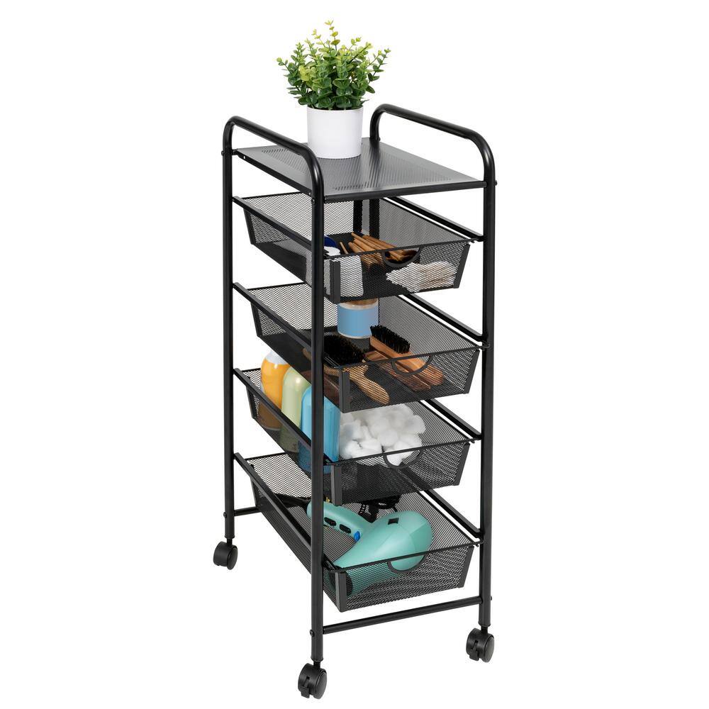 Honey-Can-Do 4-Tier Steel 4-Wheeled Utility Cart in Black CRT-09588