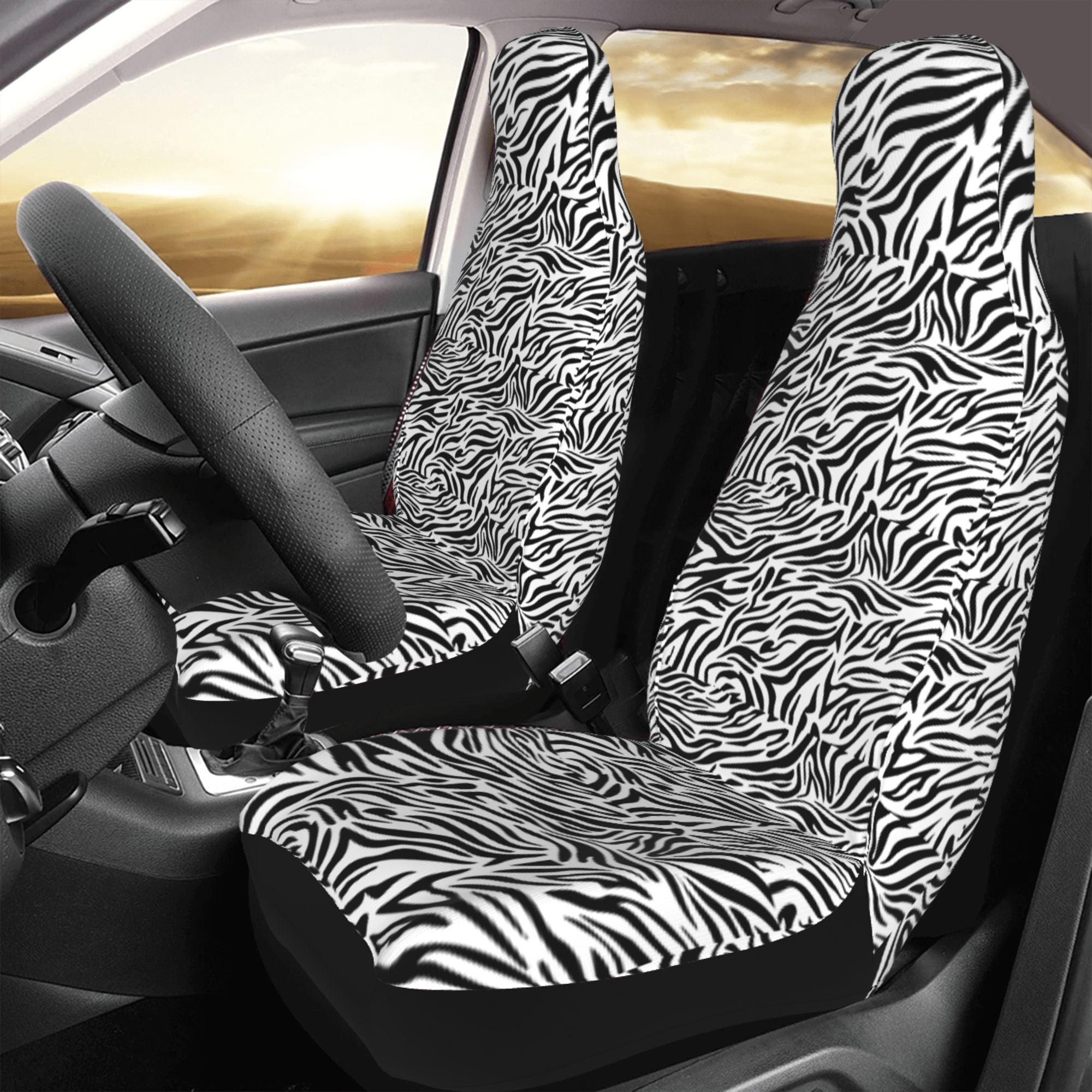 ZICANCN Car Seat Covers Front Seats Only，Zebra Monochrome Print Automotive Seat Covers Protectors for Cars Trucks Suv 2 Pack