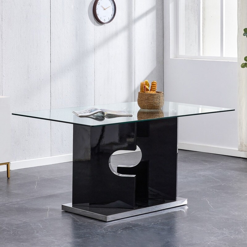 Large Modern Minimalist Rectangular Glass Dining Table Tempered Glass Tabletop