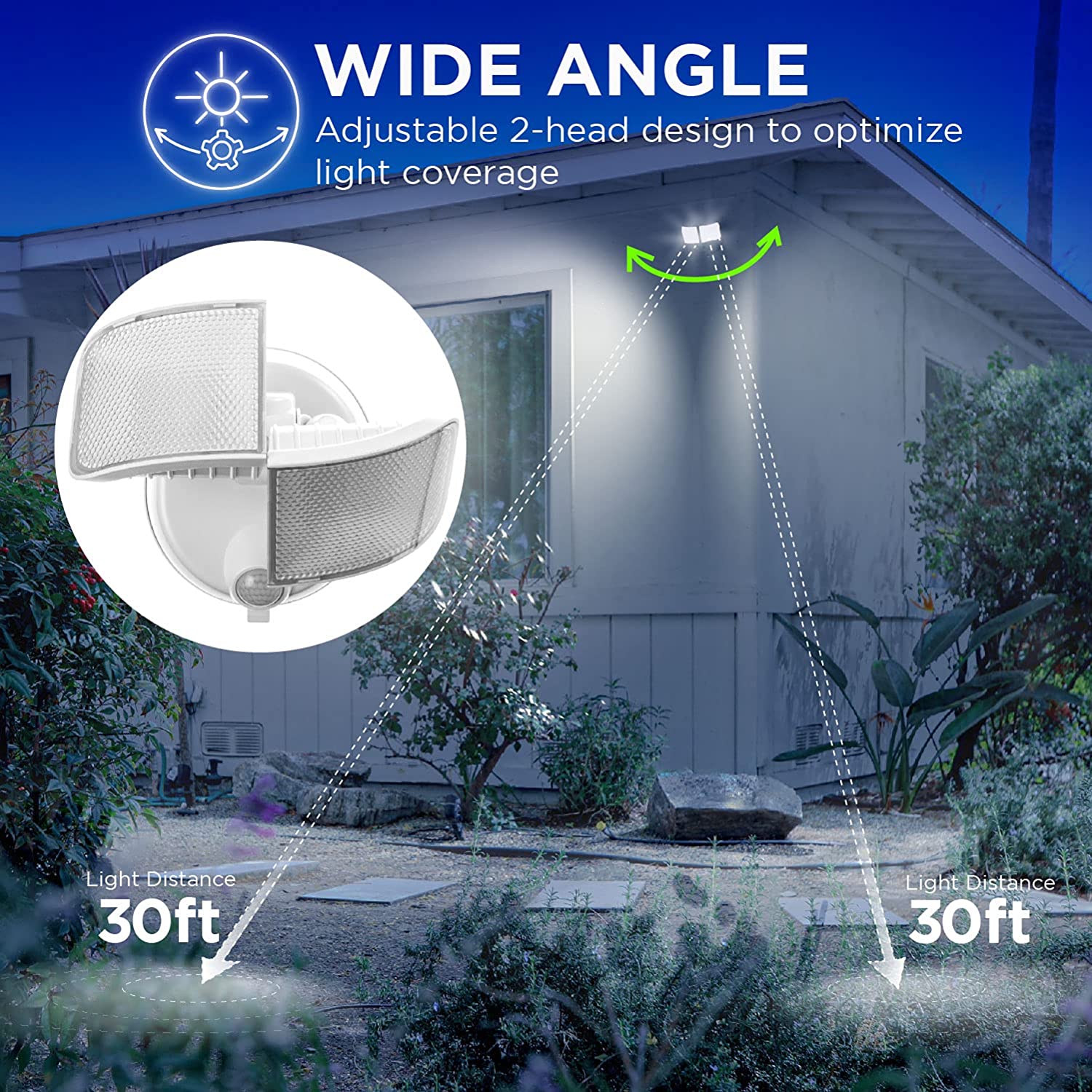 Home Zone Security Motion Sensor Twin Head Flood Light - Battery Powered， 5000K LE， White， 2-Pack