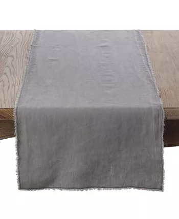 Saro Lifestyle Fringed Linen Design Stone Washed Runner