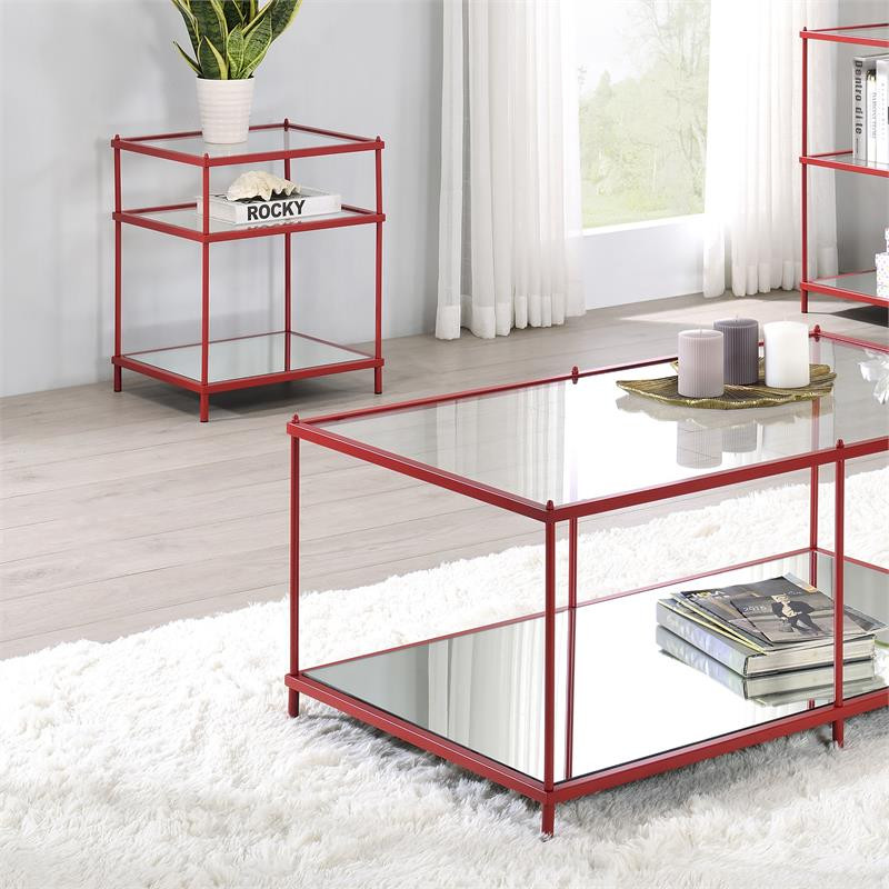 Furniture of America Mendry Glass Top 2 Shelf Side Table in Blue   Contemporary   Side Tables And End Tables   by Homesquare  Houzz