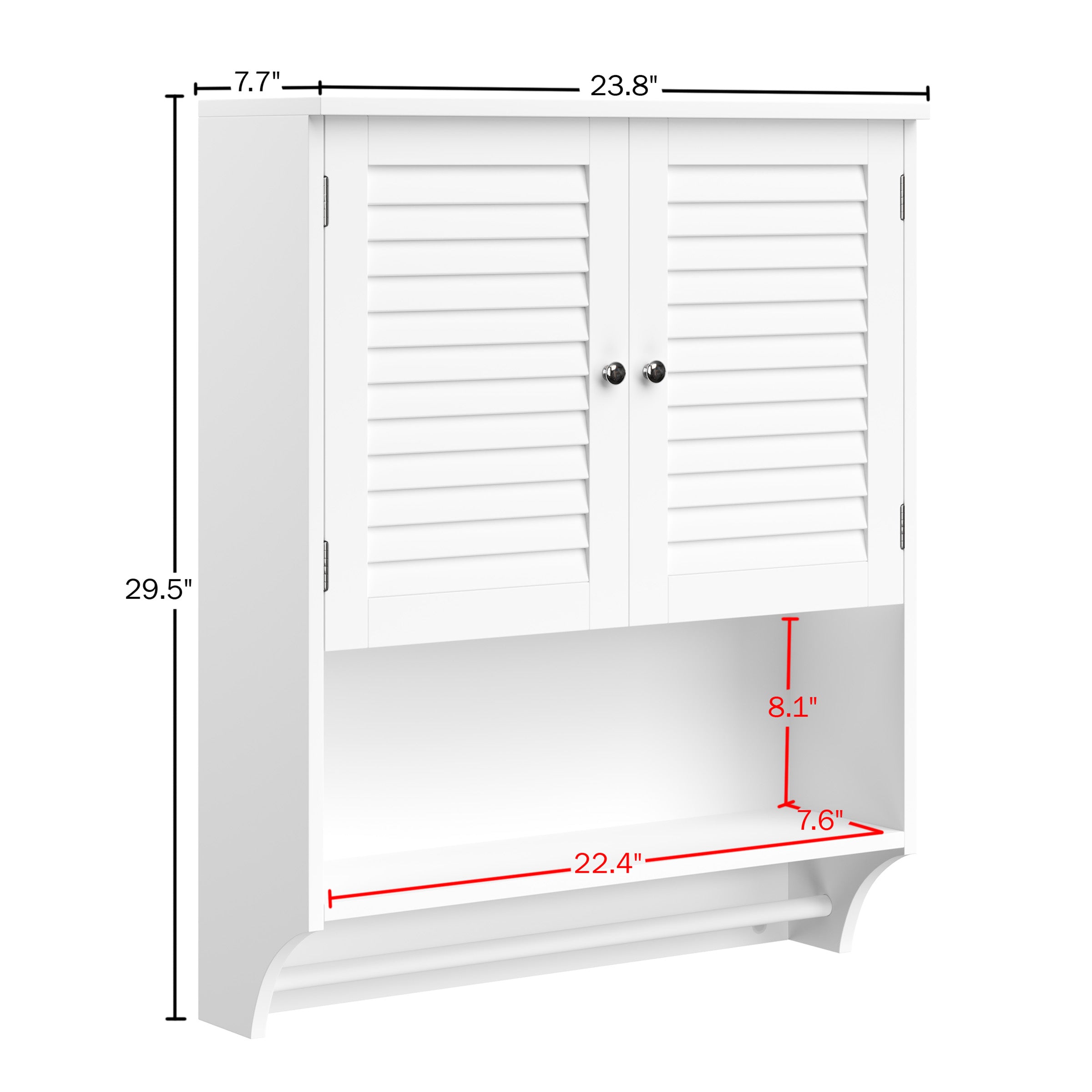 Lavish Home Wall-Mounted Bathroom Organizer with Shutter Doors and Towel Bar, White