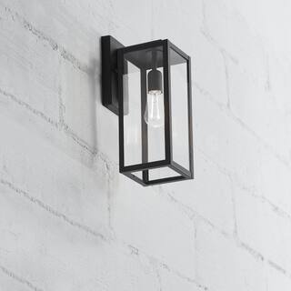 Hampton Bay Matte Black Farmhouse Outdoor 1-Light  Wall Sconce with Clear Glass Shade 44772