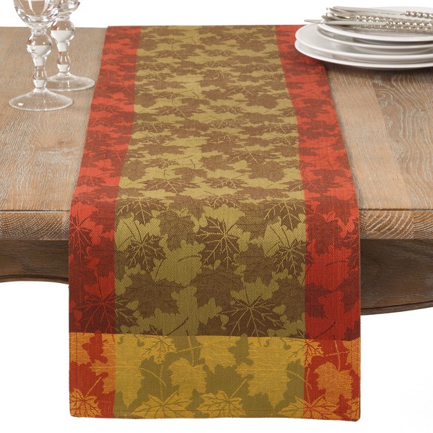 Saro Lifestyle Fall Foliage Autumn Leaves Design Jacquard Cotton Table Runner 13 quot x72 quot Multicolored