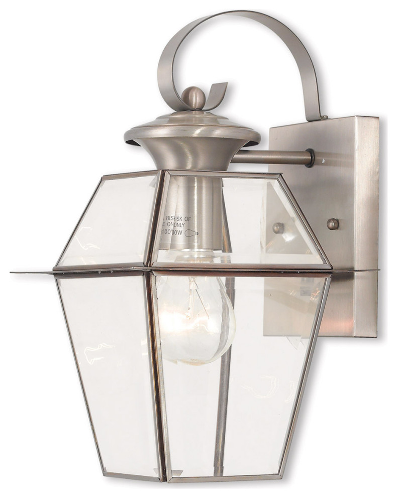 Westover 1 Light Outdoor Wall Light  Brushed Nickel   Traditional   Outdoor Wall Lights And Sconces   by Buildcom  Houzz