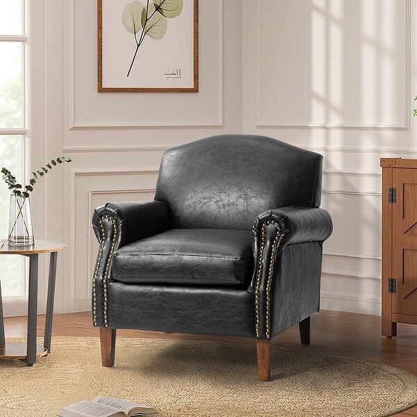 Giampiero Transitional Faux Leather Arm Chair with Nailhead Trim by HULALA HOME