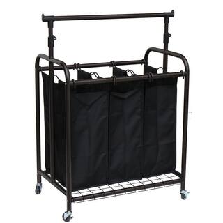 Oceanstar 3-Bag Bronze Rolling Laundry Sorter with Hanging Bar TLS1385