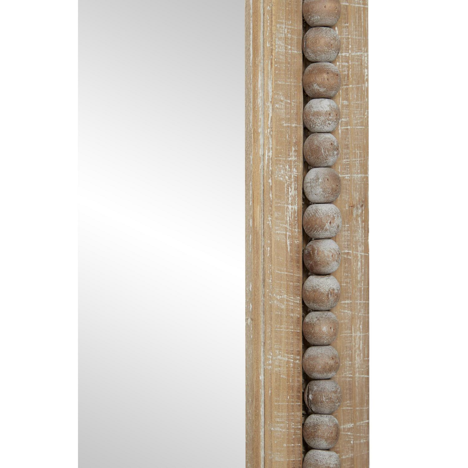 DecMode Brown Bohemian Wood Rectangular Wall Mirror 28 W x 48 H with Carved Beads Detail  Crowdfused