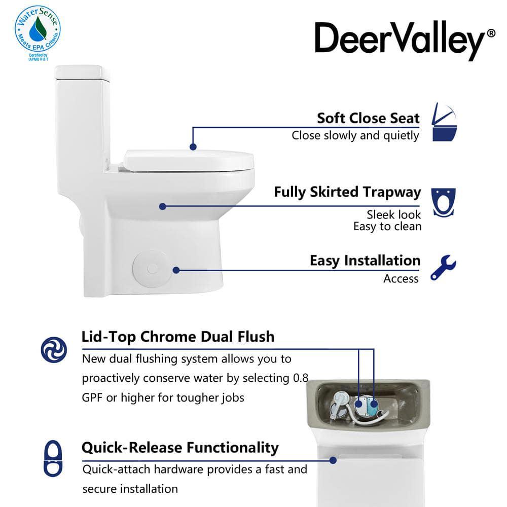 DEERVALLEY DeerValley Liberty 12 in Rough in Size 1Piece 08128 GPF Dual Flush Elongated Toilet in White Seat Included