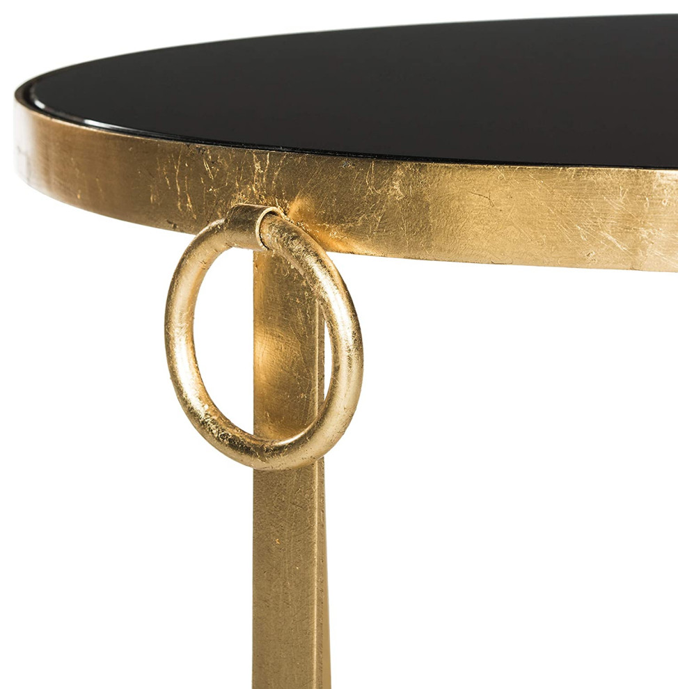 Elegant Coffee Table  Leaf Gold Finished Base and Round Black Tempered Glass Top   Contemporary   Coffee Tables   by Decor Love  Houzz