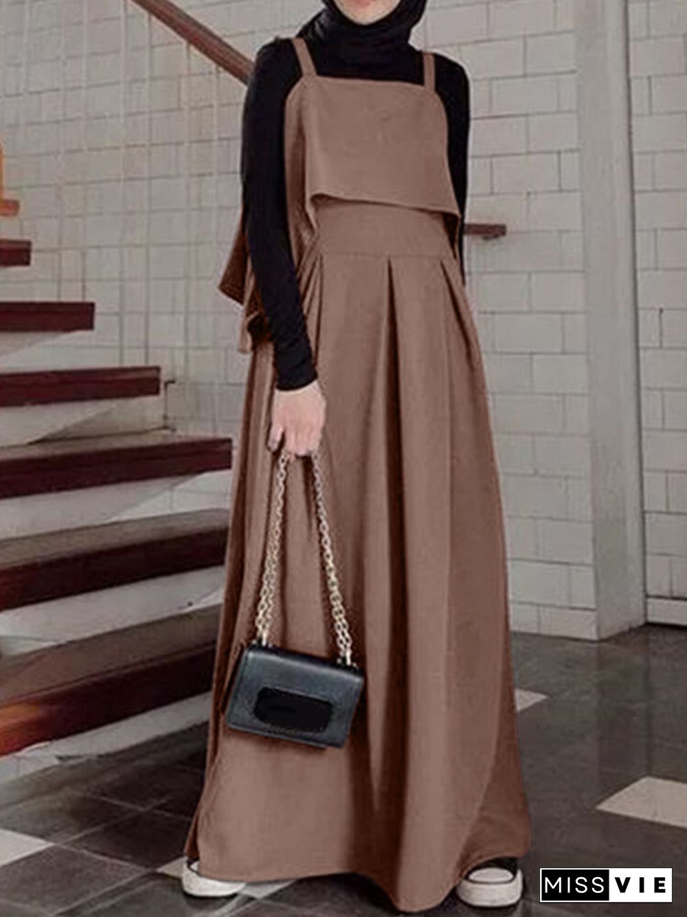 Casual Solid Color A-Line Loose Sleeveless Maxi Dress