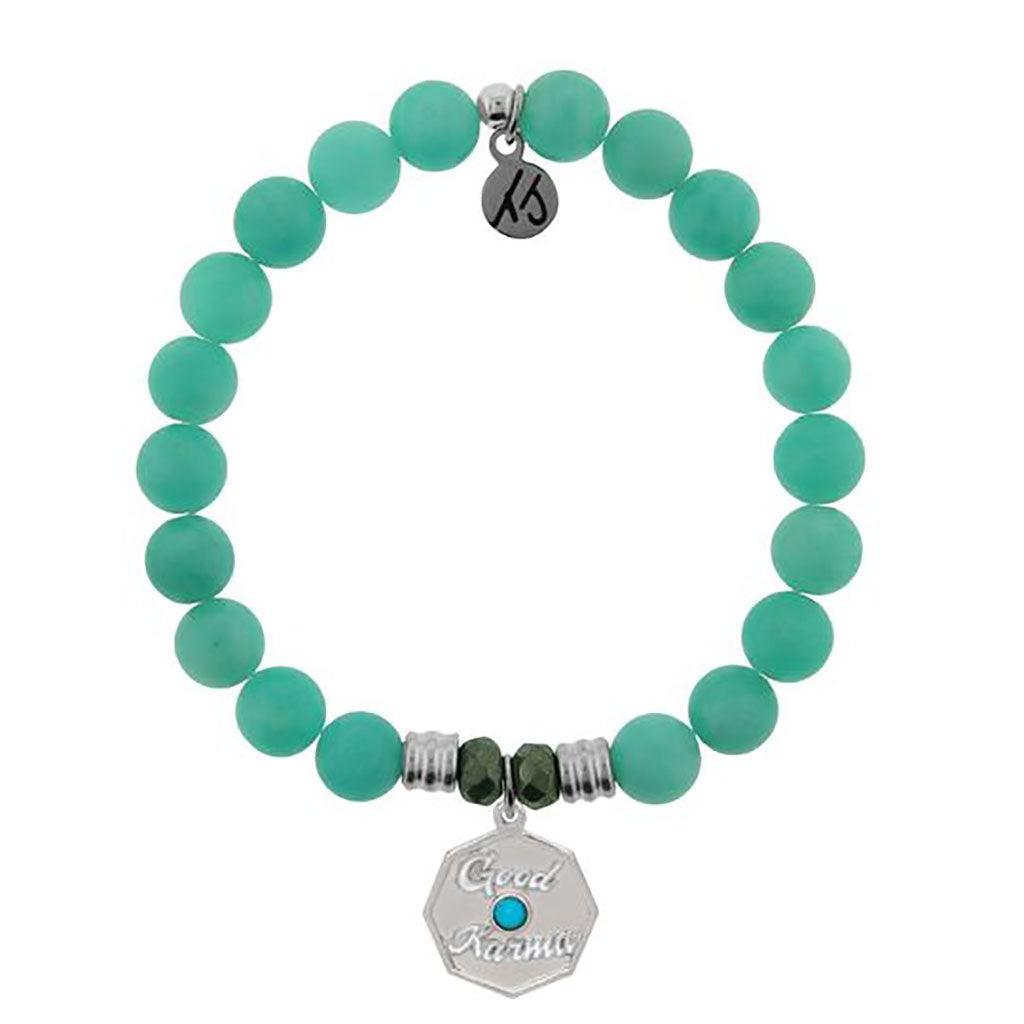 T. Jazelle  Peruvian Amazonite Stone Bracelet with Good Karma Sterling Silver Charm