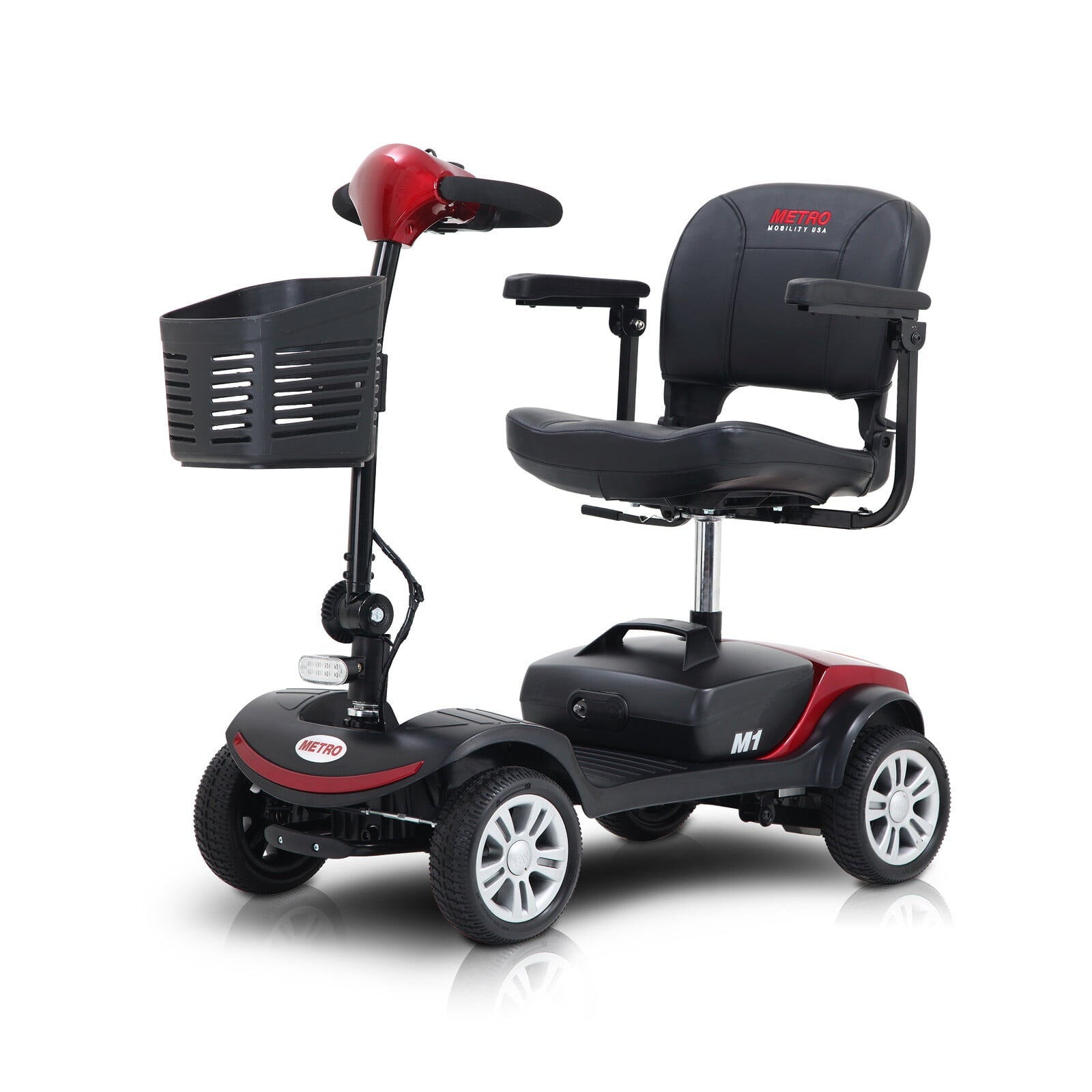 MASBEKTE 300W Electric Compact Travel Mobility Scooter with 4 Wheels for Elderly Senior, Red