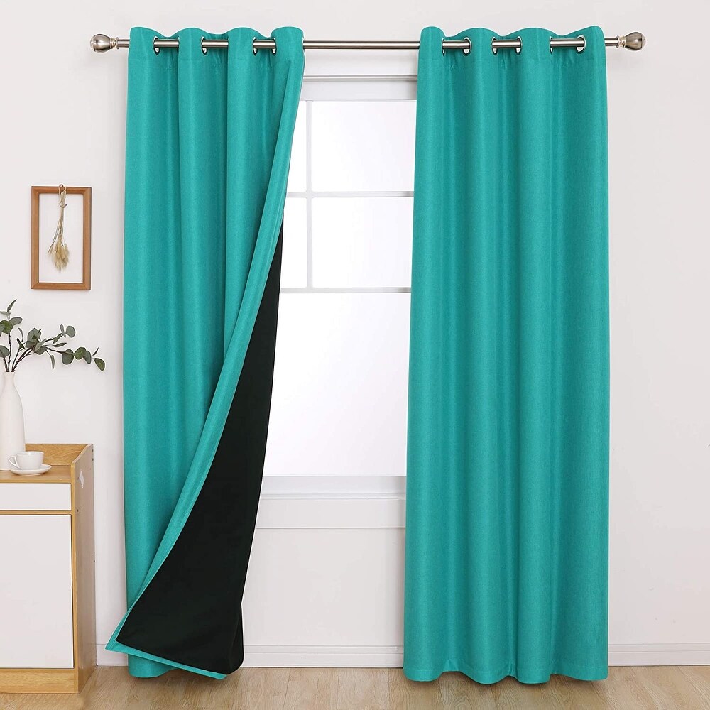 Deconovo Faux Linen Total Blackout Lining Curtains (2 Panel)