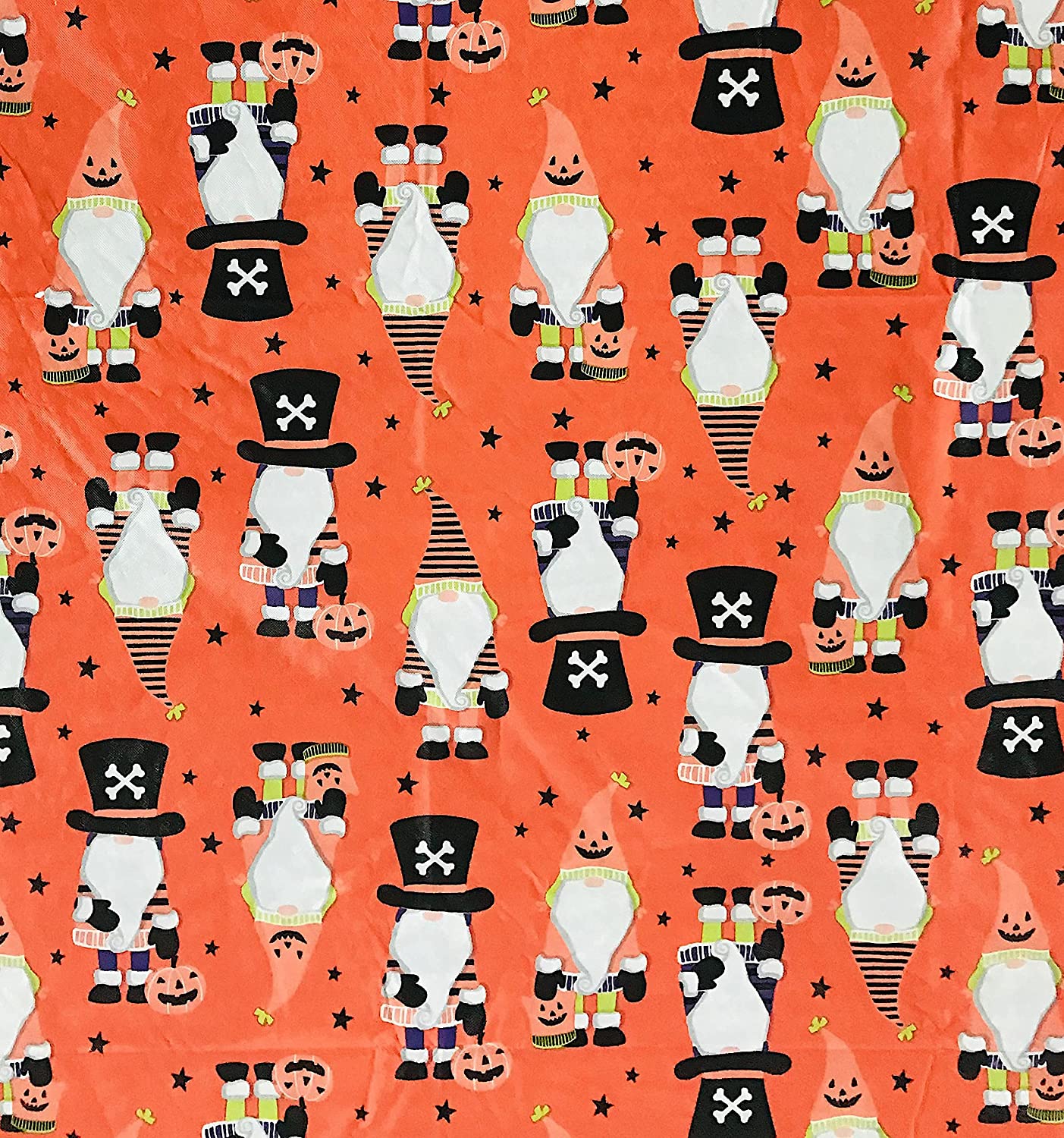 Halloween Flannel Backed Vinyl Tablecloth: Cute Garden Gnomes Dressed Up for Trick or Treats 52 x 70