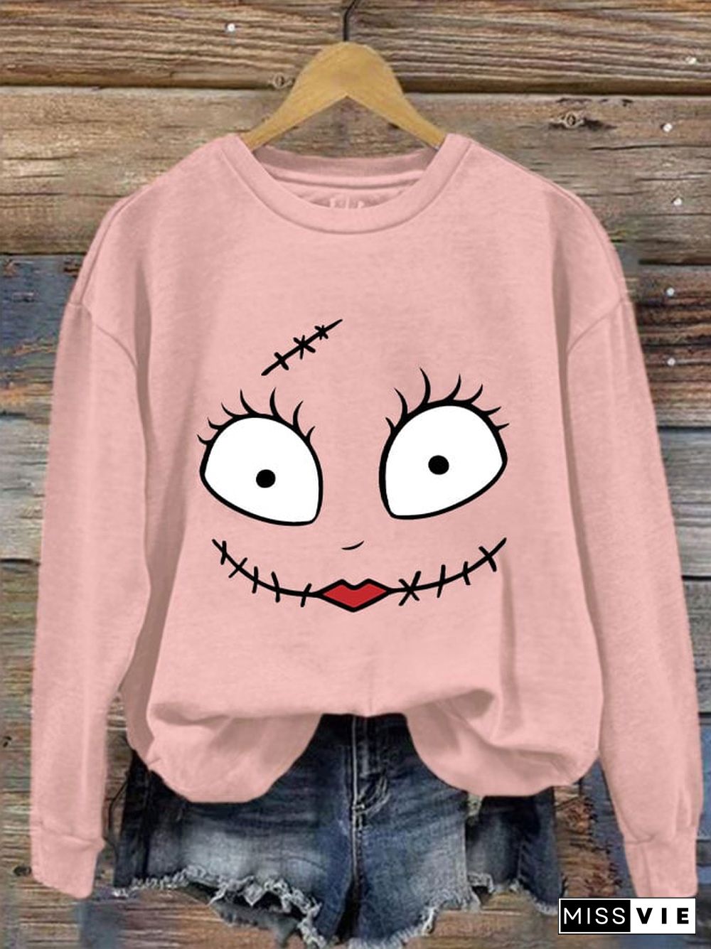 Women's Halloween Sally Happy Face Funny Sweatshirt