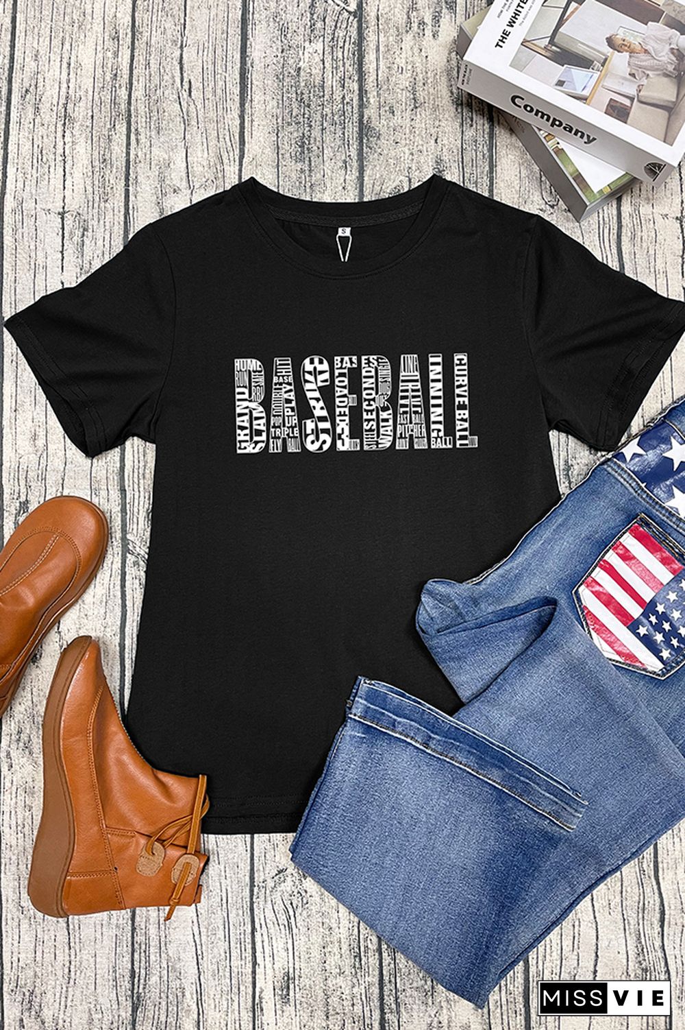 Baseball Word Art Graphic Tee Wholesale