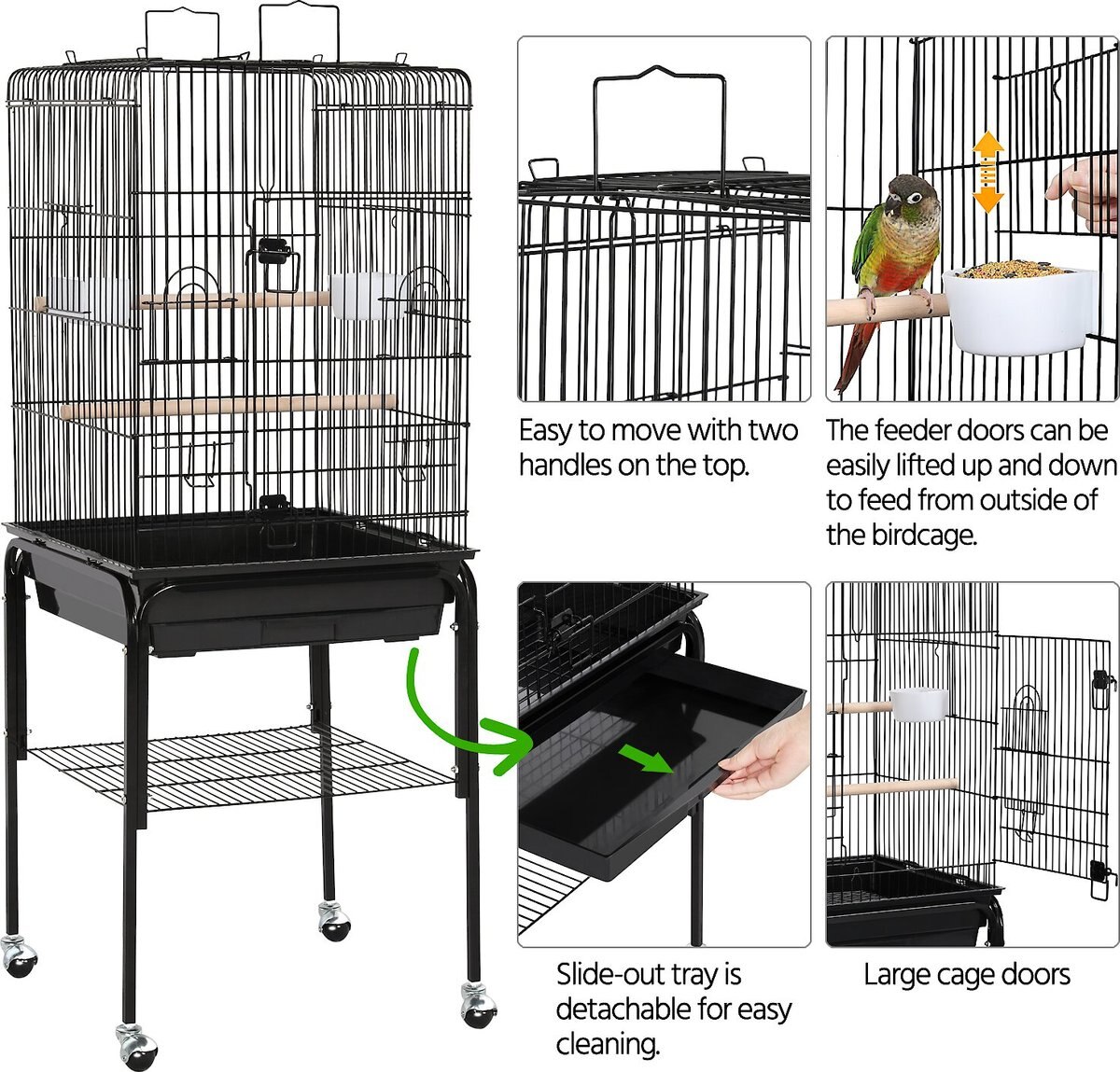 Yaheetech Play Top Detachable Rolling Stand Metal Bird Cage