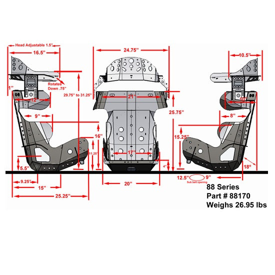 Kirkey 88185KIT 18.5 in. 88 Series Full Containment Seat with Black Cover