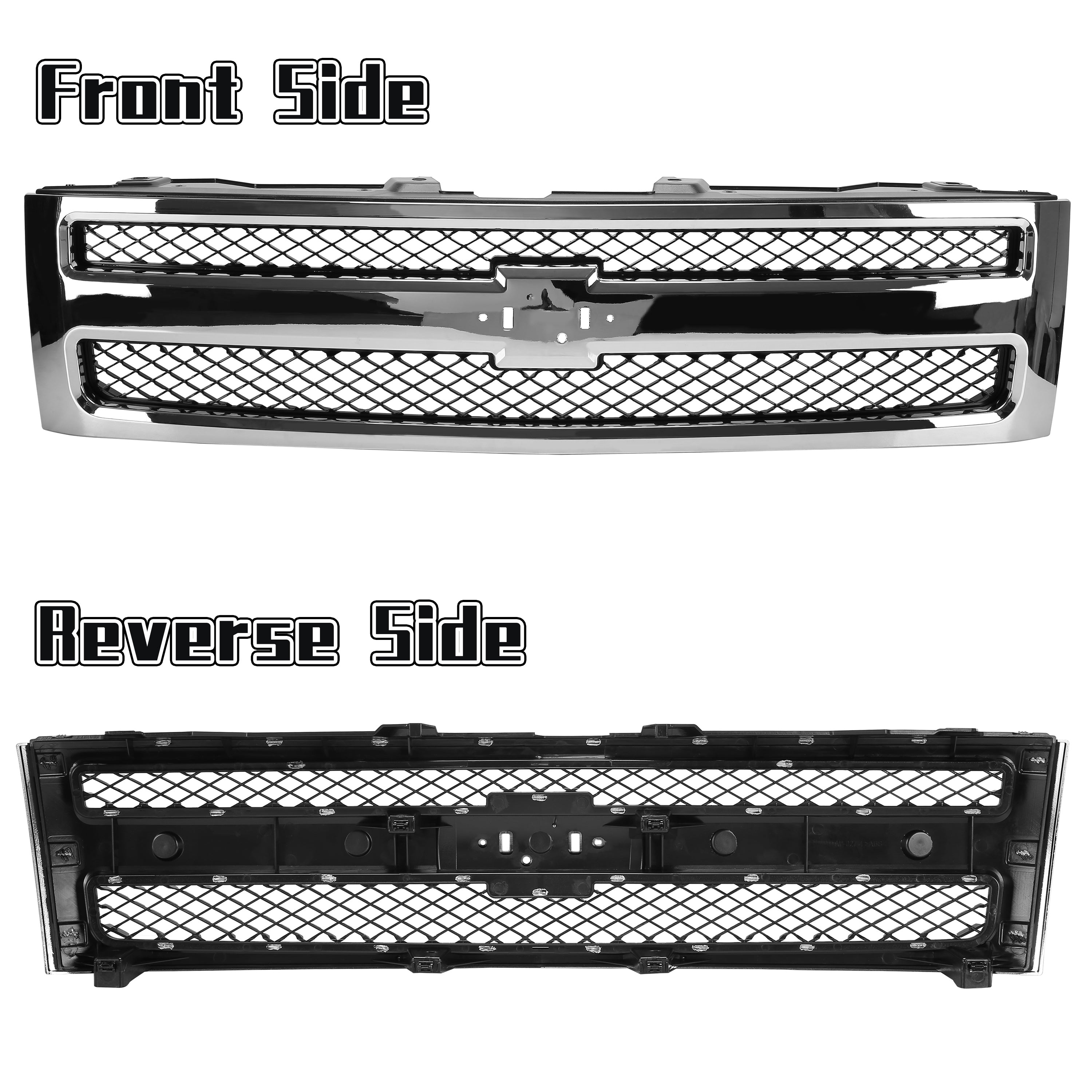 Kojem Front Bumper Mesh Grille Grill for 2007 2008 2009 2010 2011 2012 2013 Chevrolet Silverado 1500  Pickup Truck GM1200572 25810707 Chrome