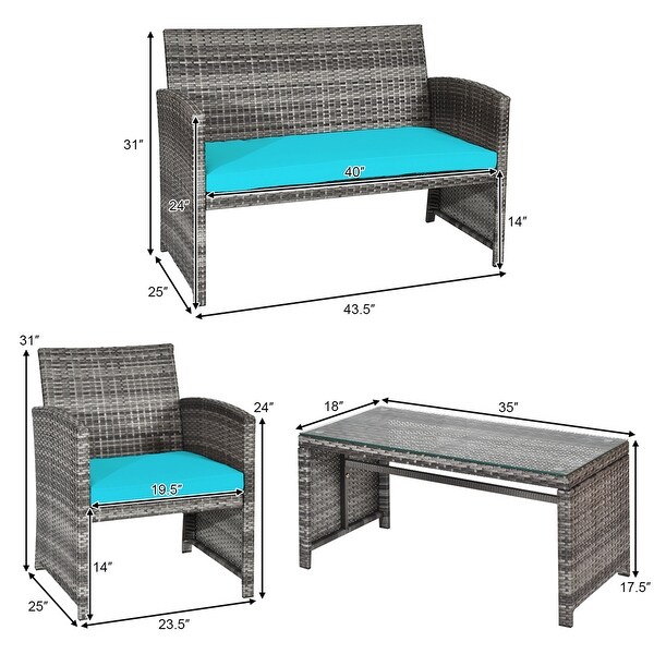 Gymax 4PCS Patio Outdoor Rattan Conversation Furniture Set w/