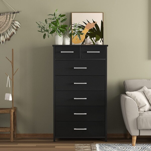 7 Drawer Tall Dresser with Sturdy Metal Frame， Industrial Drawer Chest for Bedroom， Clothes Storage Cabinet - as picture - - 37668584