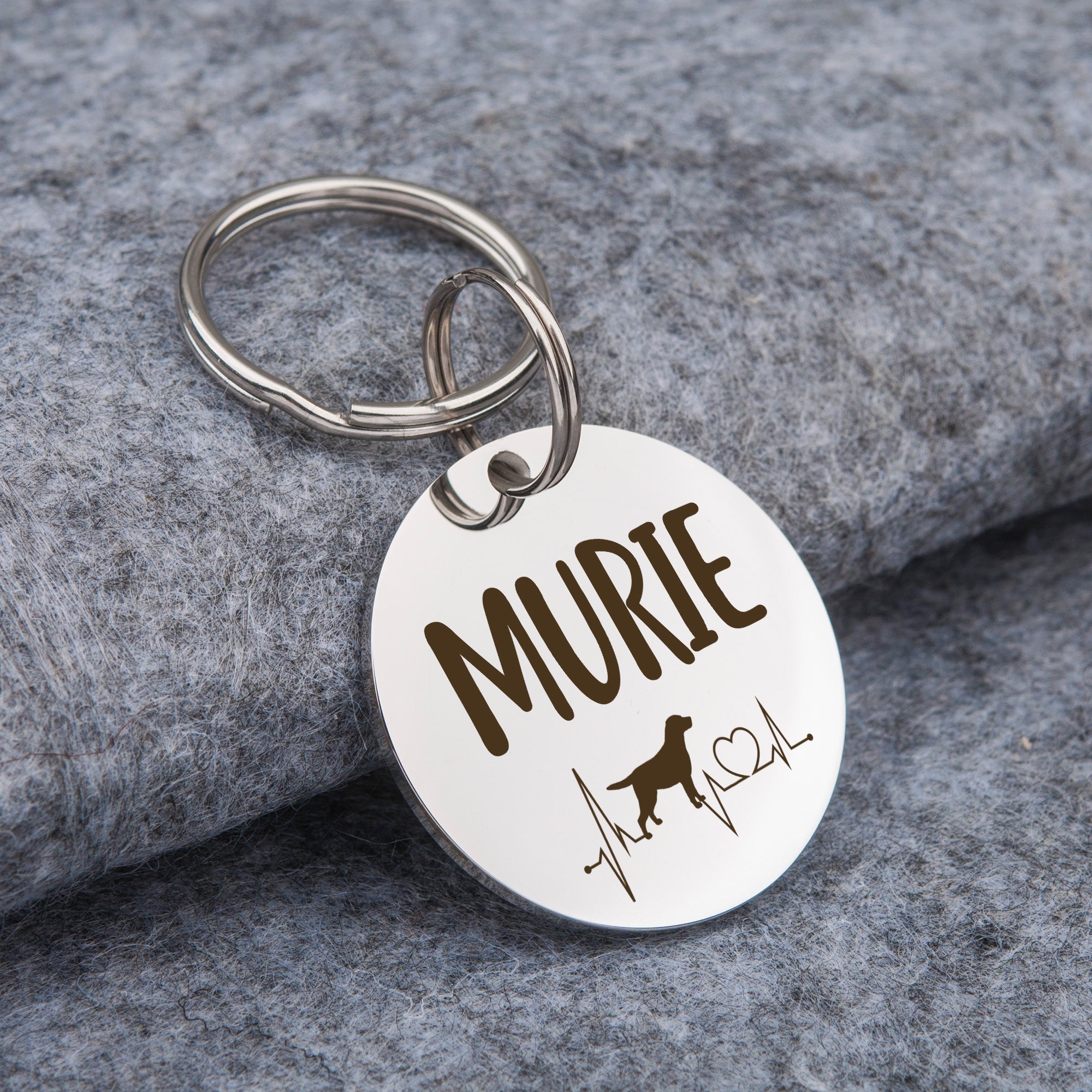 Custom Round Dog Tag - Engravable Dog Name and Ecg Design Pet ID Dog Tag - Personalized Pet Tags for Cat and Dogs - Small Medium Large Size - Stainless Steel Collar Pet Tags - Ships Next Day!